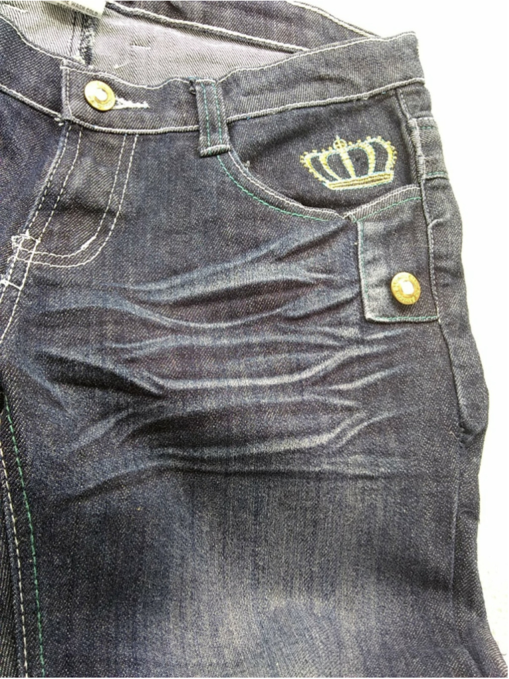 OLD SKOOL Womens Juniors Denim Jeans SIZE 15 Embellished Teal & Gray Stitching - Picture 6 of 12